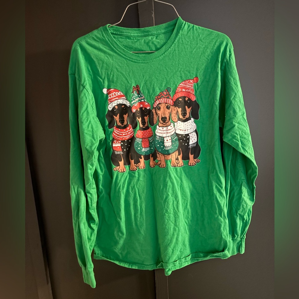 Green Shirt with Festive Dog Print